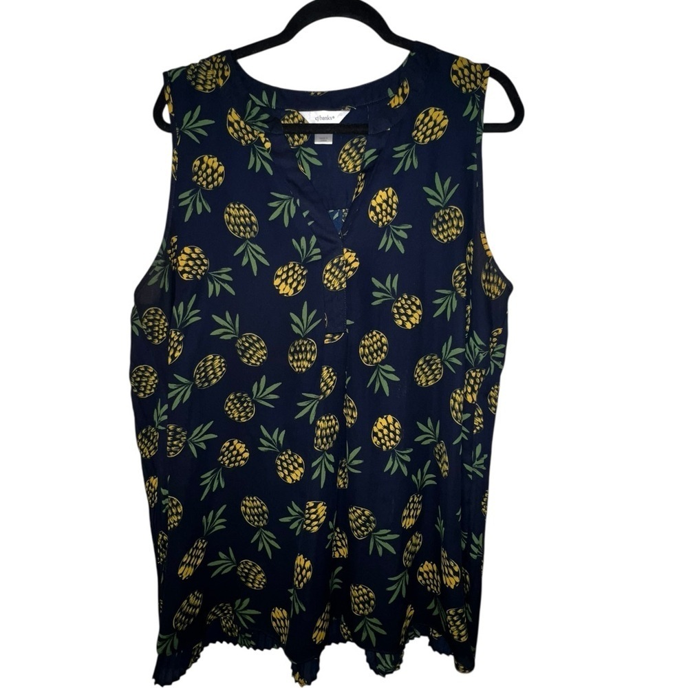 CJ Banks Navy Pineapple Print Blouse
